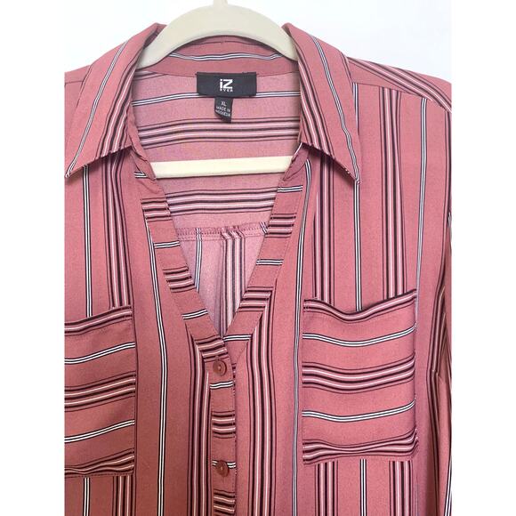 Womens Fall XL Button Front Striped Blouse Pink and Black Casual Workwear Flowy - Picture 6 of 9